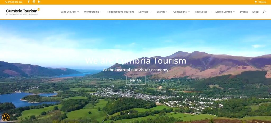 Screenshot of the header of the Cumbria Tourism website