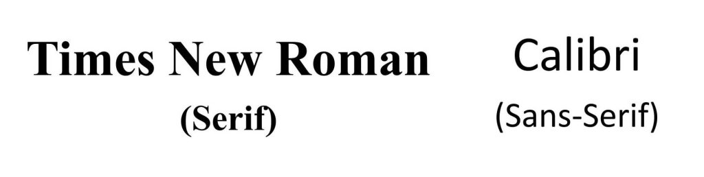 Side-by-side comparison of Times New Roman and Calibri fonts
